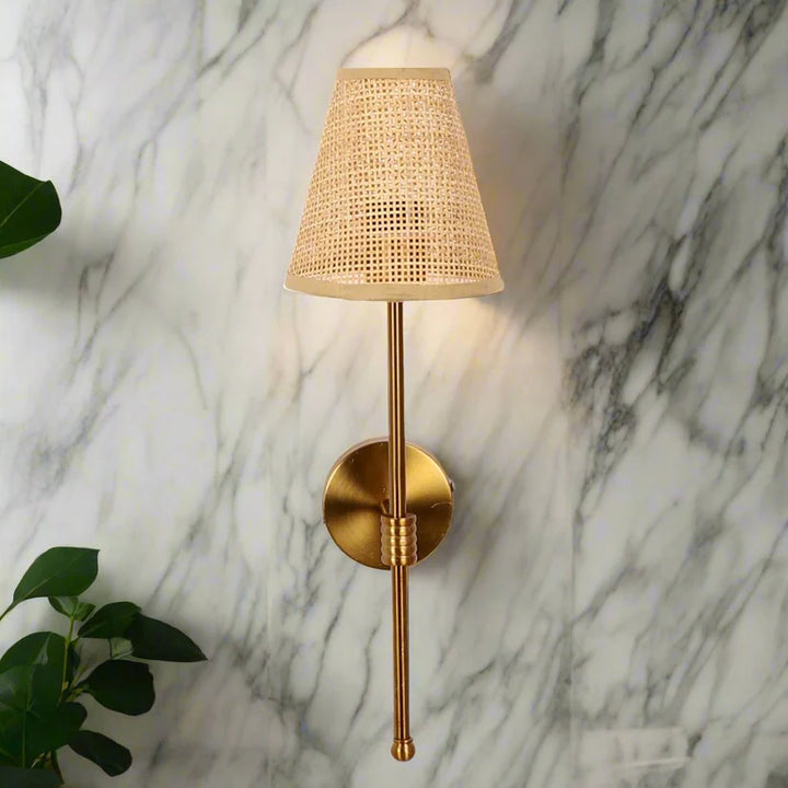 Cane Wall Sconce for Study Room | Rattan Wall Light - Kensley