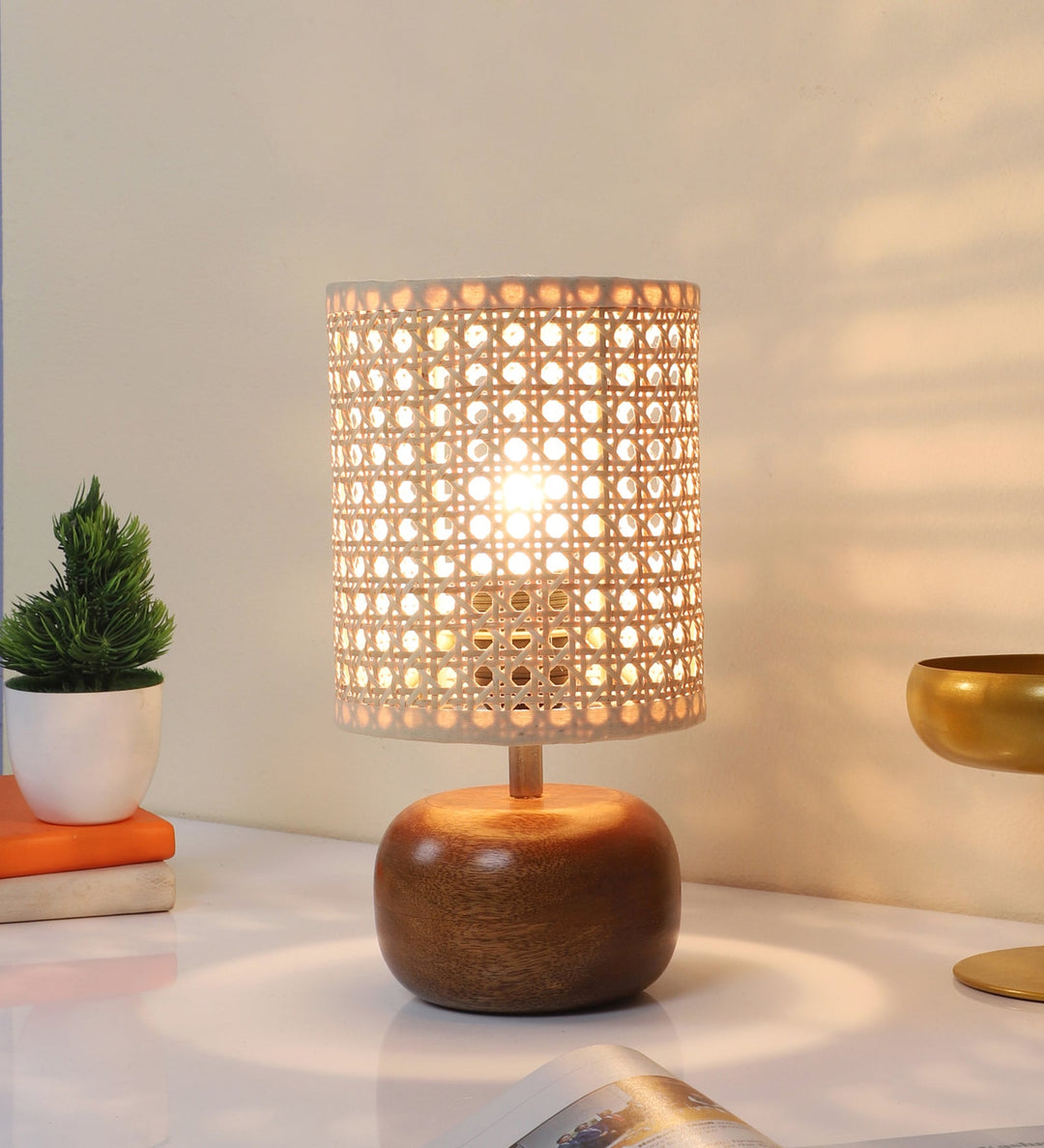Handwoven Rattan Table Lamp for Cozy Home Décor - Beckett by Luxury Rattan Handicrafts 