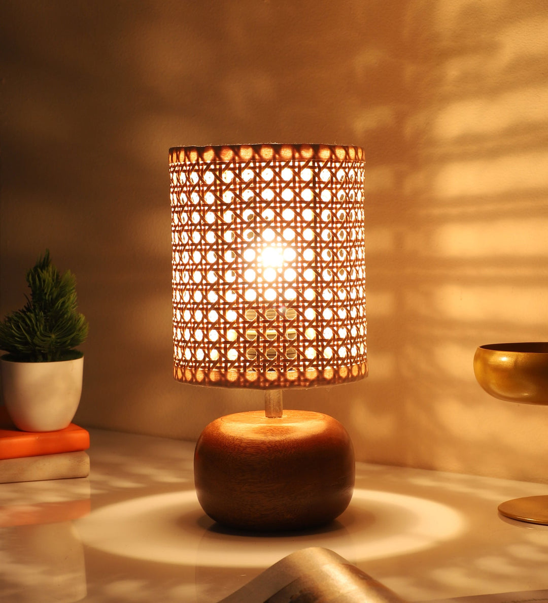 Handwoven Rattan Table Lamp for Cozy Home Décor - Beckett by Luxury Rattan Handicrafts 