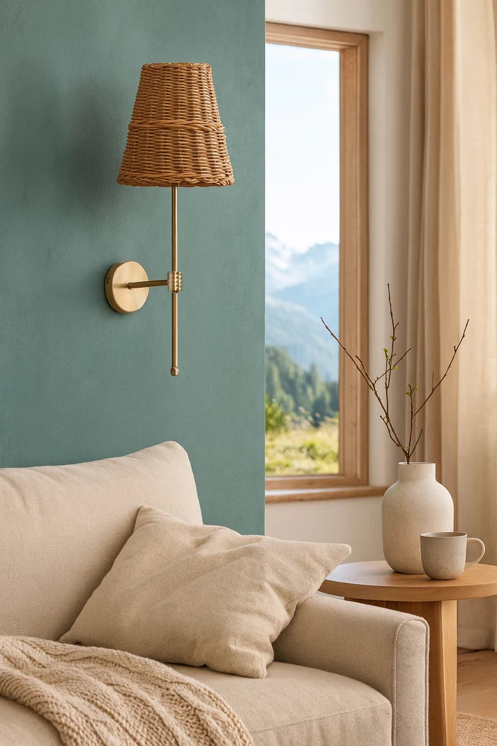 Rattan Wall Lamp for Living Room | Wicker Wall Sconce - Ulwinton