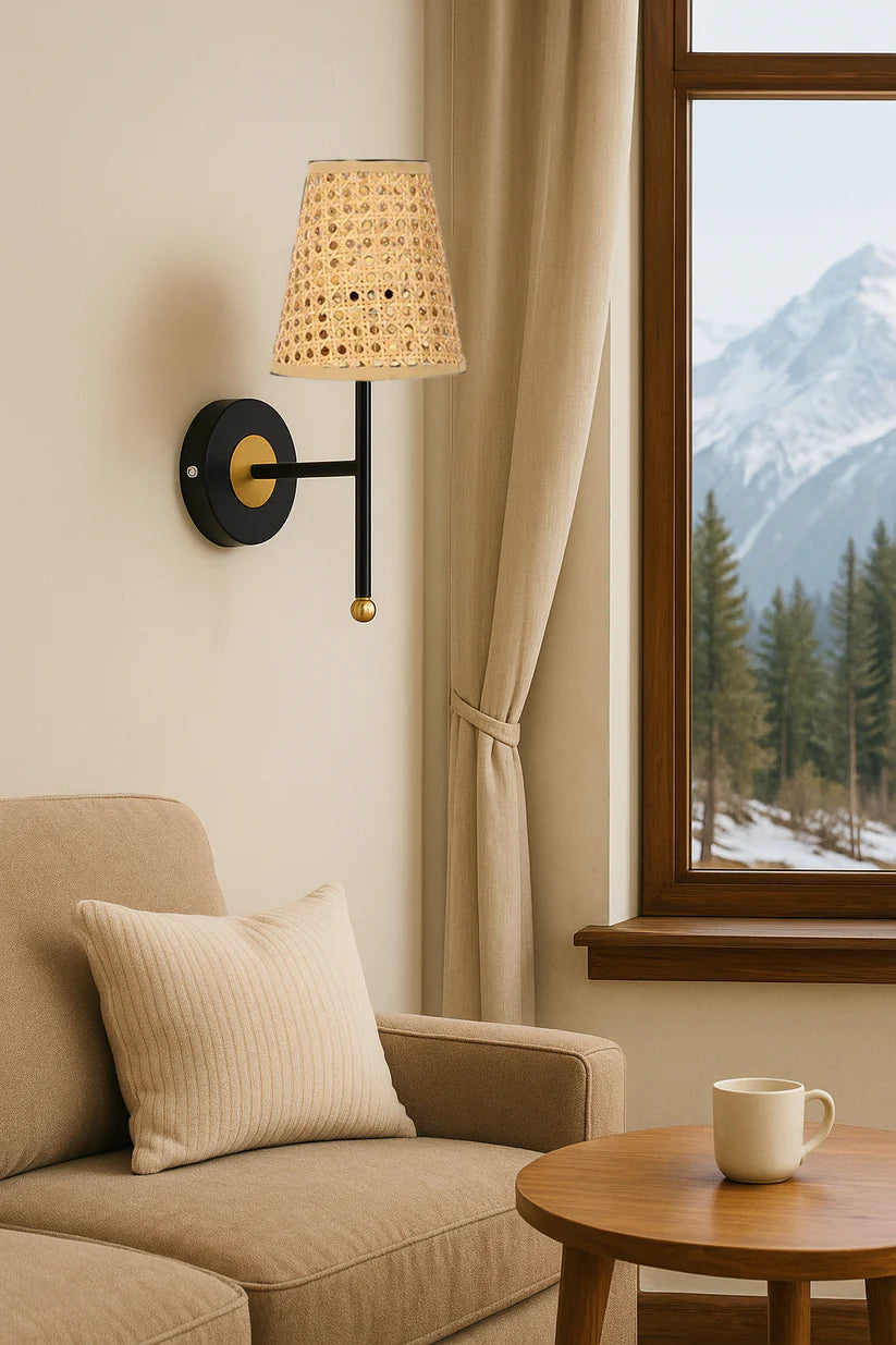 Cane Wall Sconce for Bedroom | Rattan Wall Light - Grant