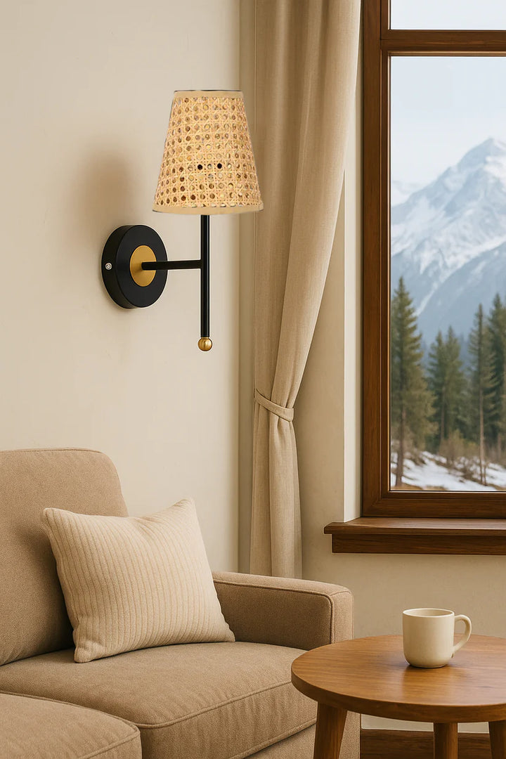 Cane Wall Sconce for Bedroom | Rattan Wall Light - Grant