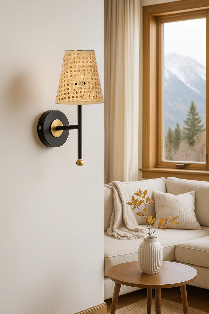 Cane Wall Sconce for Bedroom | Rattan Wall Light - Grant