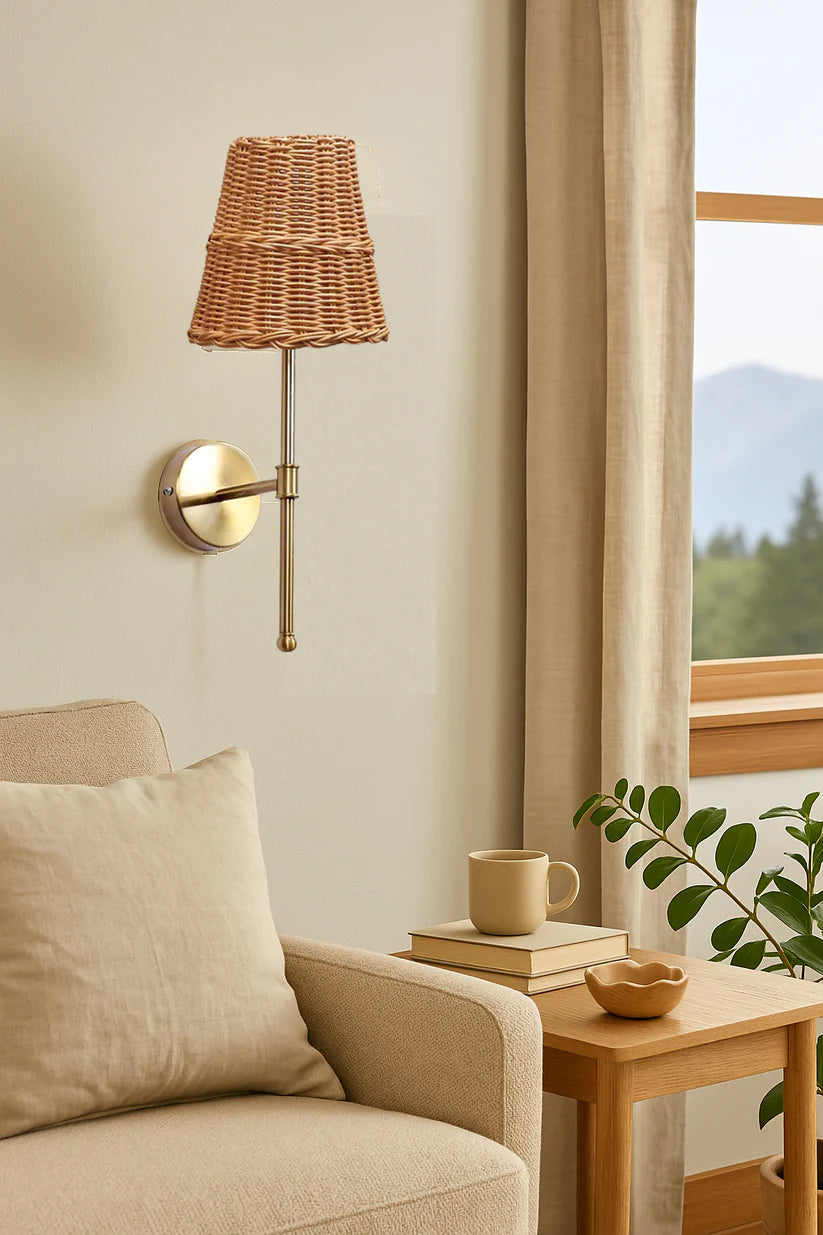 Cane Wall Lamp for Bathroom | Rattan Wall Sconce - Yancy
