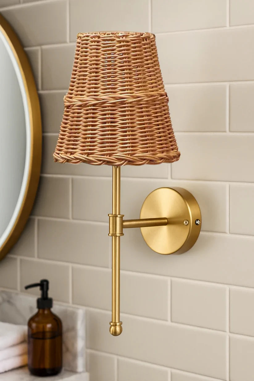 Cane Wall Lamp for Bathroom | Rattan Wall Sconce - Yancy