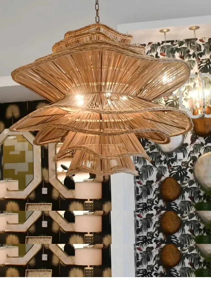 Bamboo Chandelier for Staircase | Rattan Hanging Light - Finch