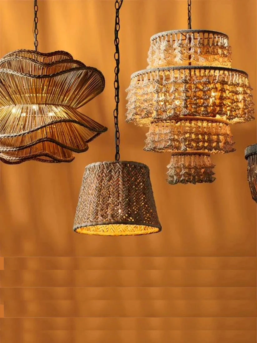 Bamboo Chandelier for Staircase | Rattan Hanging Light - Finch