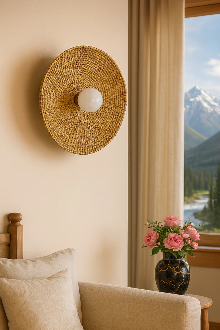 Cane Wall Sconce for Study Room | Wicker Wall Lamp - Kingston