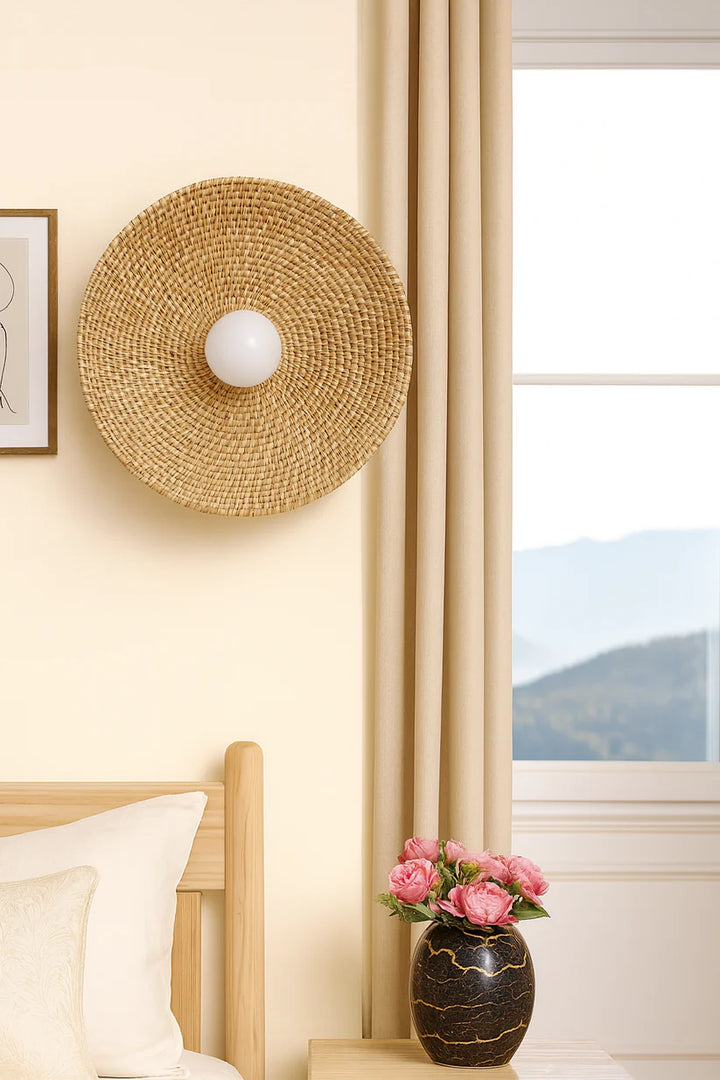 Cane Wall Sconce for Study Room | Wicker Wall Lamp - Kingston