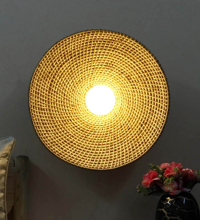 Cane Wall Sconce for Study Room | Wicker Wall Lamp - Kingston