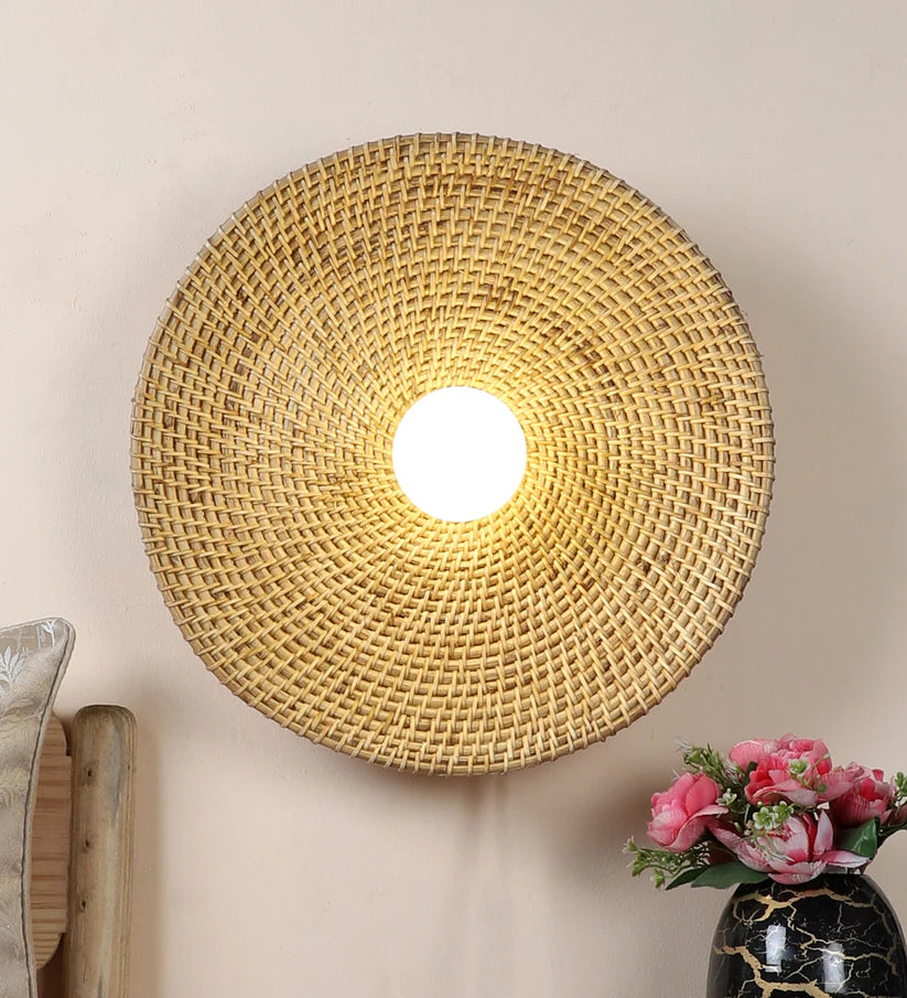 Cane Wall Sconce for Study Room | Wicker Wall Lamp - Kingston