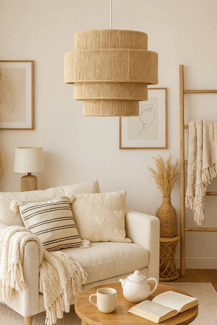 Jute Chandelier for Staircase | Natural Hanging Light - Magnus