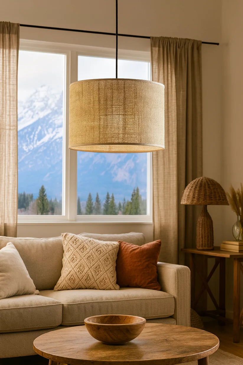 Jute Ceiling Light for Living Room | Natural Hanging Lamp - Liora