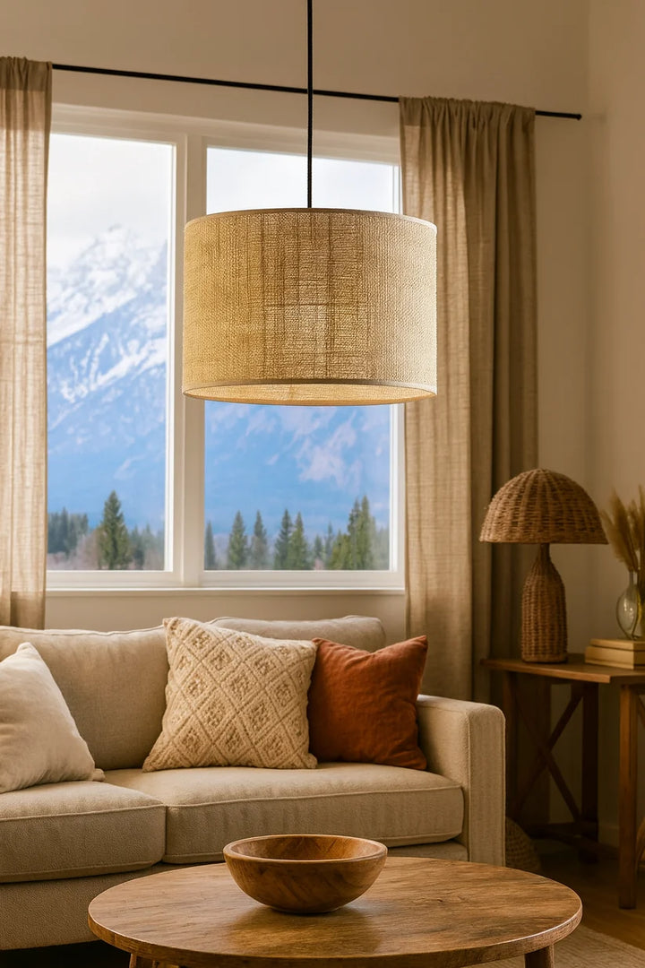 Jute Ceiling Light for Living Room | Natural Hanging Lamp - Liora
