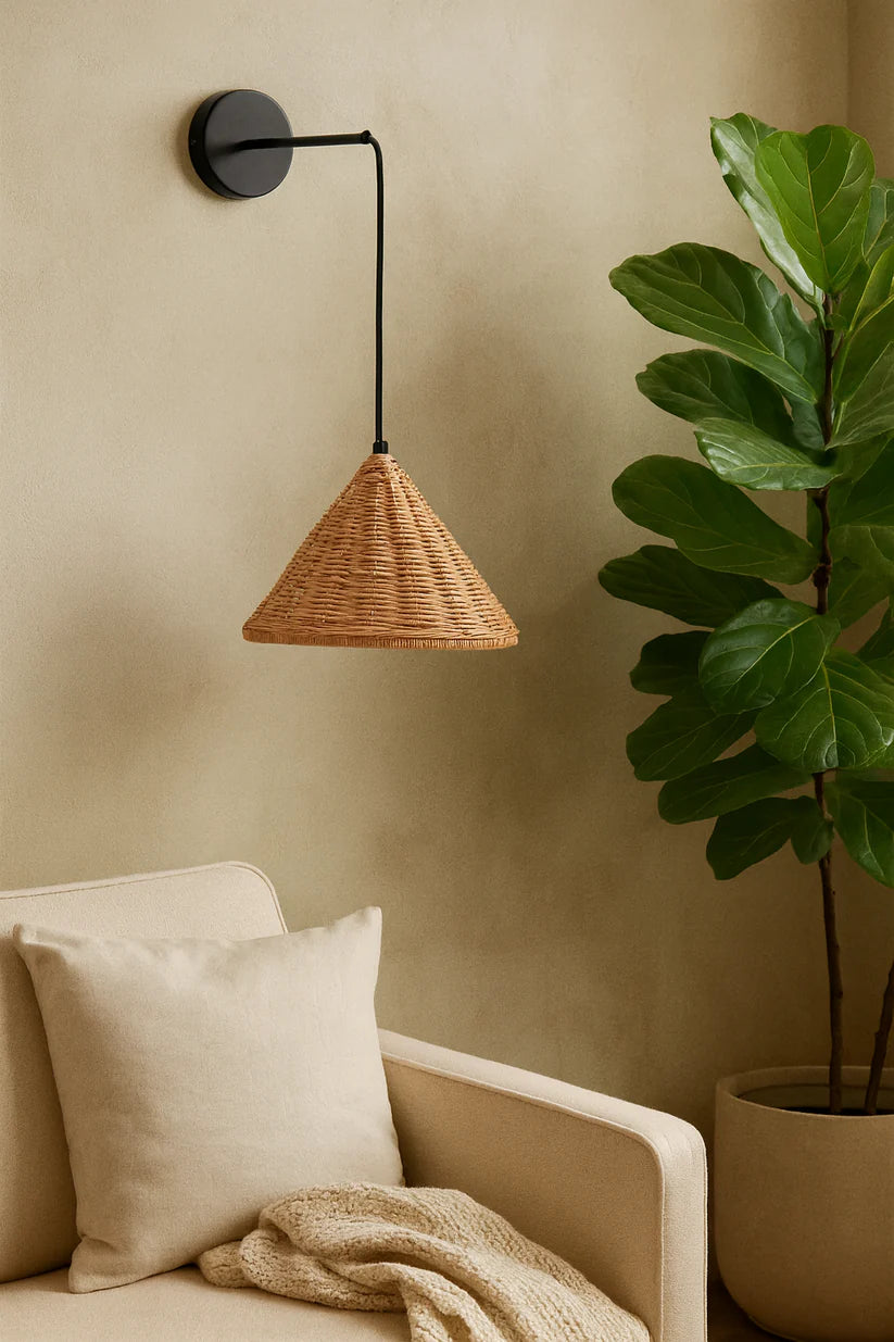 Cane Wall Lamp for Dining Room | Wicker Wall Sconce - Aldric