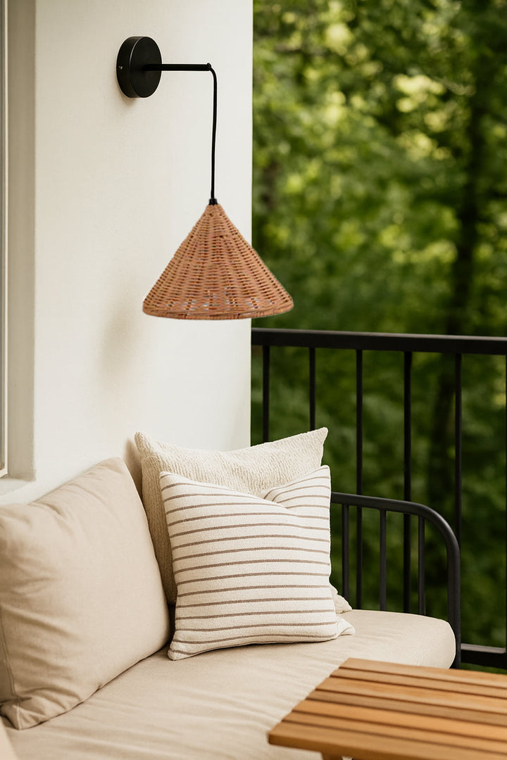 Cane Wall Lamp for Dining Room | Wicker Wall Sconce - Aldric