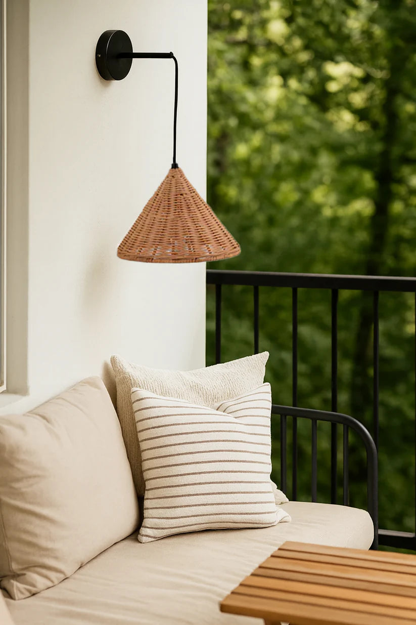 Cane Wall Lamp for Dining Room | Wicker Wall Sconce - Aldric