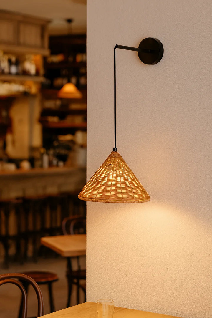 Cane Wall Lamp for Dining Room | Wicker Wall Sconce - Aldric
