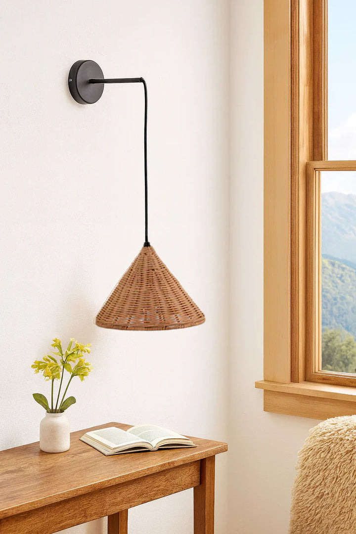 Cane Wall Lamp for Dining Room | Wicker Wall Sconce - Aldric