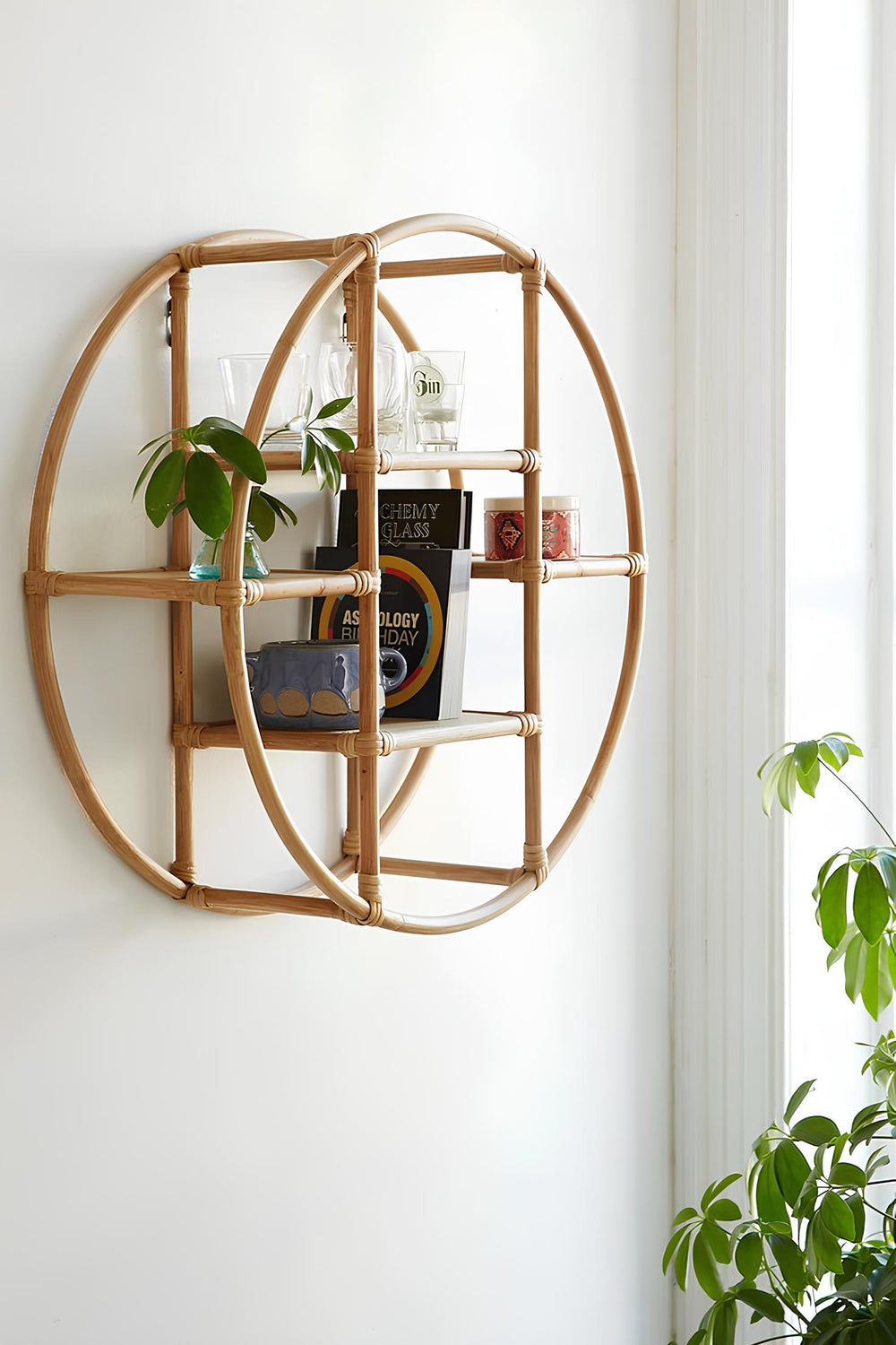 Luxury Rattan Handicrafts  Cane Wicker Rattan Bamboo Round Floating Wall Shelves for storage organizer for Living Room by Luxury Rattan Handicrafts 