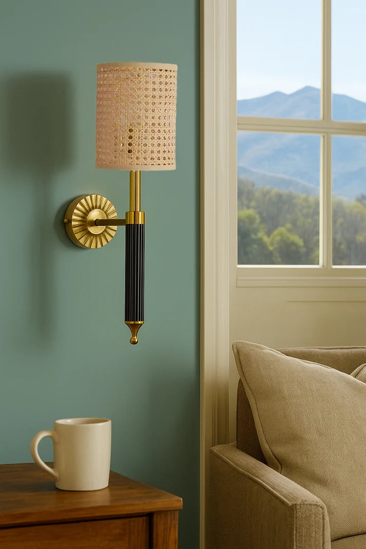 Rattan Wall Light for Study Room | Cane Wall Sconce - Zephander