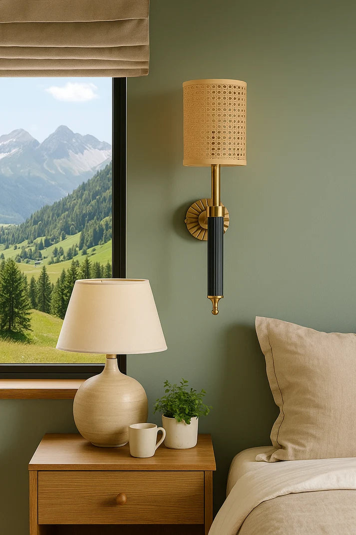 Rattan Wall Light for Study Room | Cane Wall Sconce - Zephander