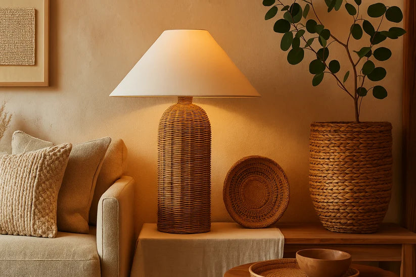 Rattan & Bamboo Table Lamp for Bedroom | Cane Table Lamp - Quana