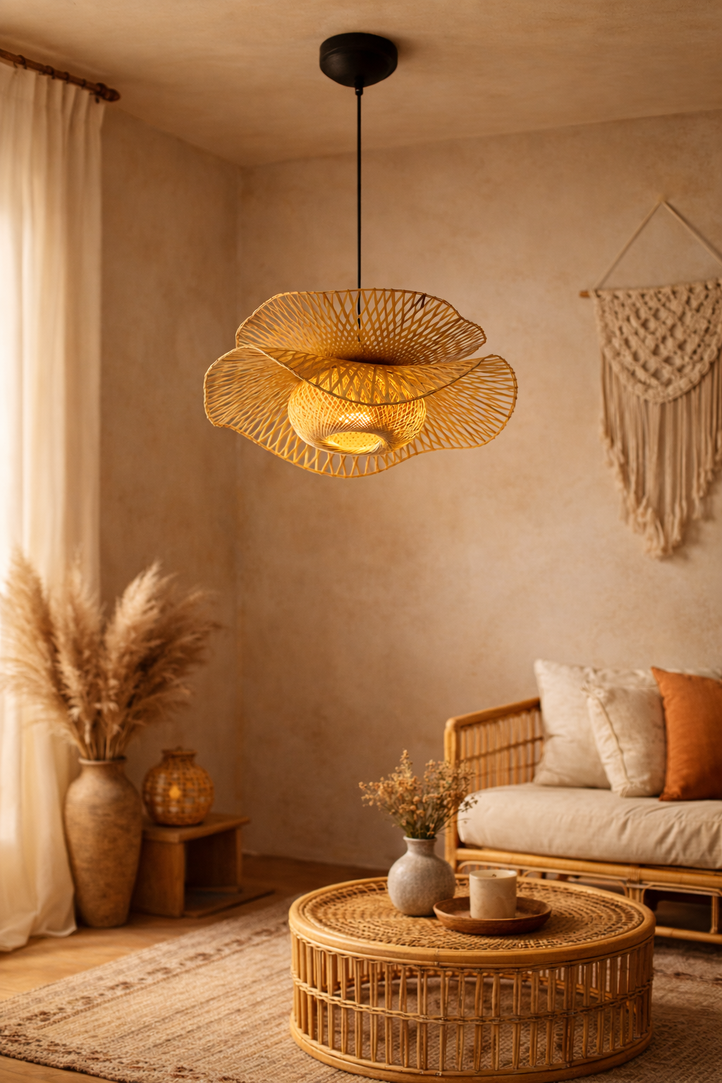 Bamboo Pendant Light for Living Room - ARAMINTA by Luxury Rattan Handicrafts 