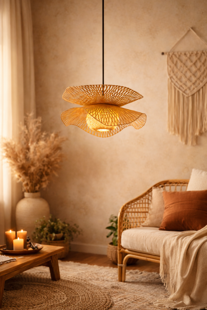 Bamboo Pendant Light for Living Room - ARAMINTA by Luxury Rattan Handicrafts 