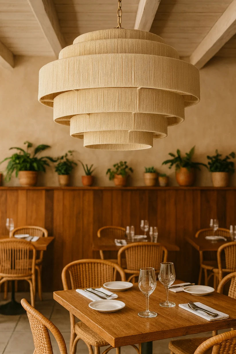 Jute Chandelier for Staircase | Natural Hanging Light - Magnus