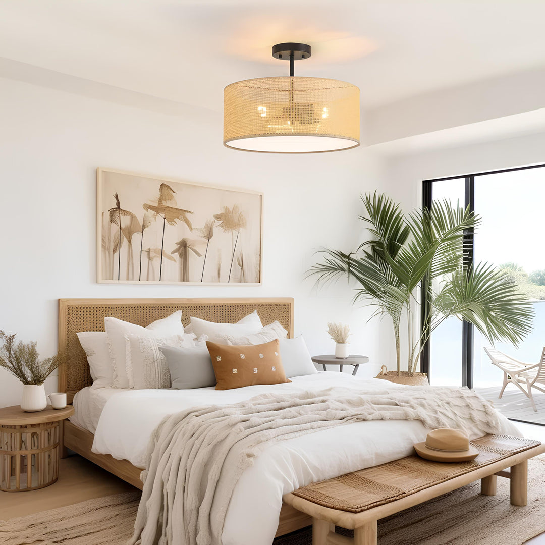 Rattan Ceiling Flush Mount Lamp - Saberiyas