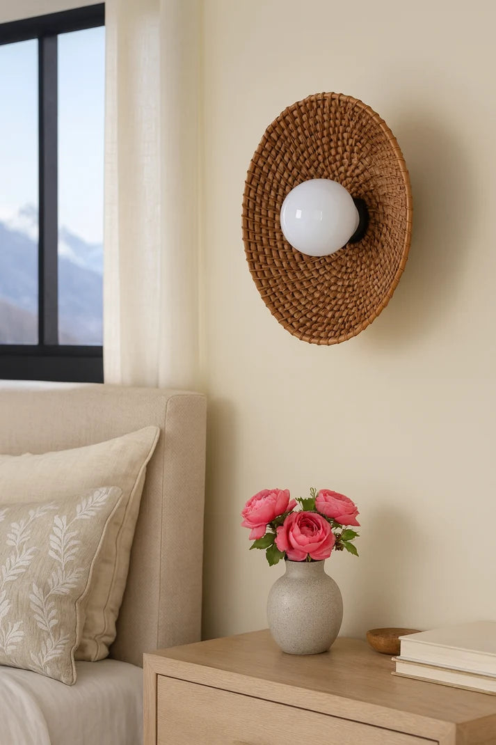 Rattan Wall Lamp for Bathroom | Cane Wall Light - Lucanby