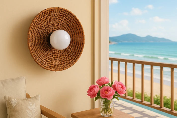 Rattan Wall Lamp for Bathroom | Cane Wall Light - Lucanby