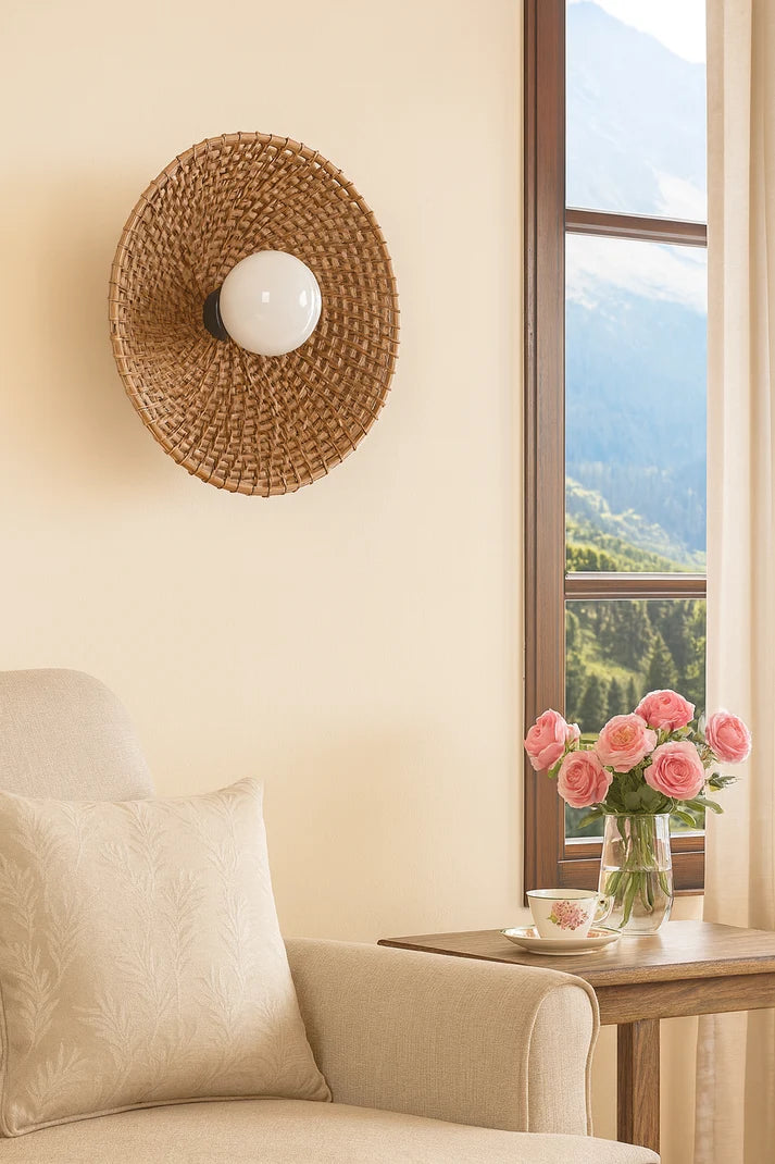 Rattan Wall Lamp for Bathroom | Cane Wall Light - Lucanby