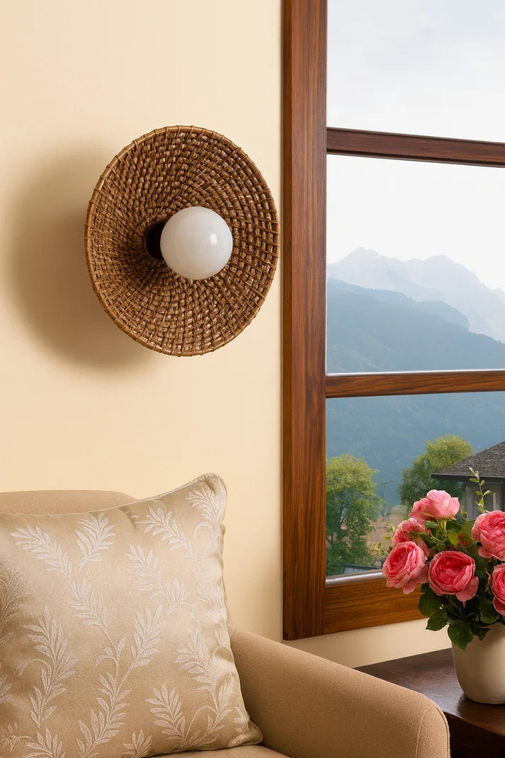 Rattan Wall Lamp for Bathroom | Cane Wall Light - Lucanby