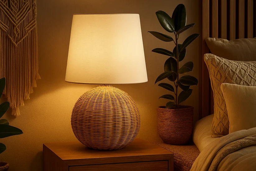 Rattan & Bamboo Table Lamp for Bedroom | Handmade - SUN