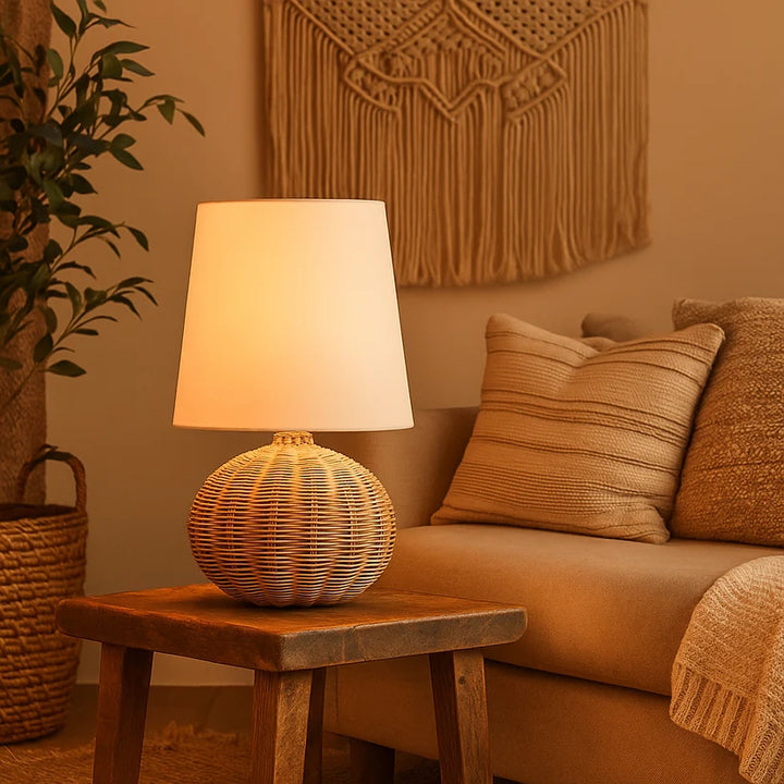 Rattan & Bamboo Table Lamp for Bedroom | Handmade - SUN
