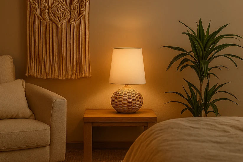 Rattan & Bamboo Table Lamp for Bedroom | Handmade - SUN