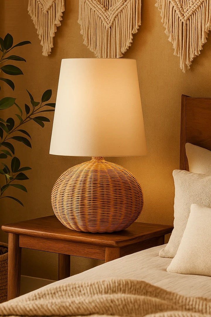 Rattan & Bamboo Table Lamp for Bedroom | Handmade - SUN