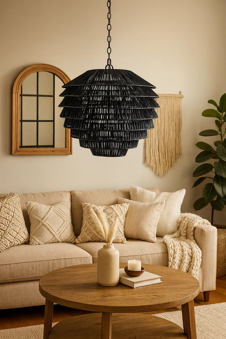 Bamboo Chandelier for Drawing Room | Cane Hanging Light - Beckett