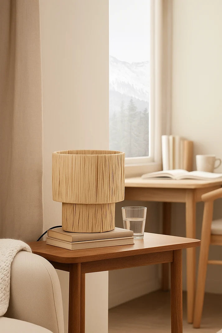 Rattan Table Lamp for Living Room | Bamboo Bedside Lamp - Zaleon