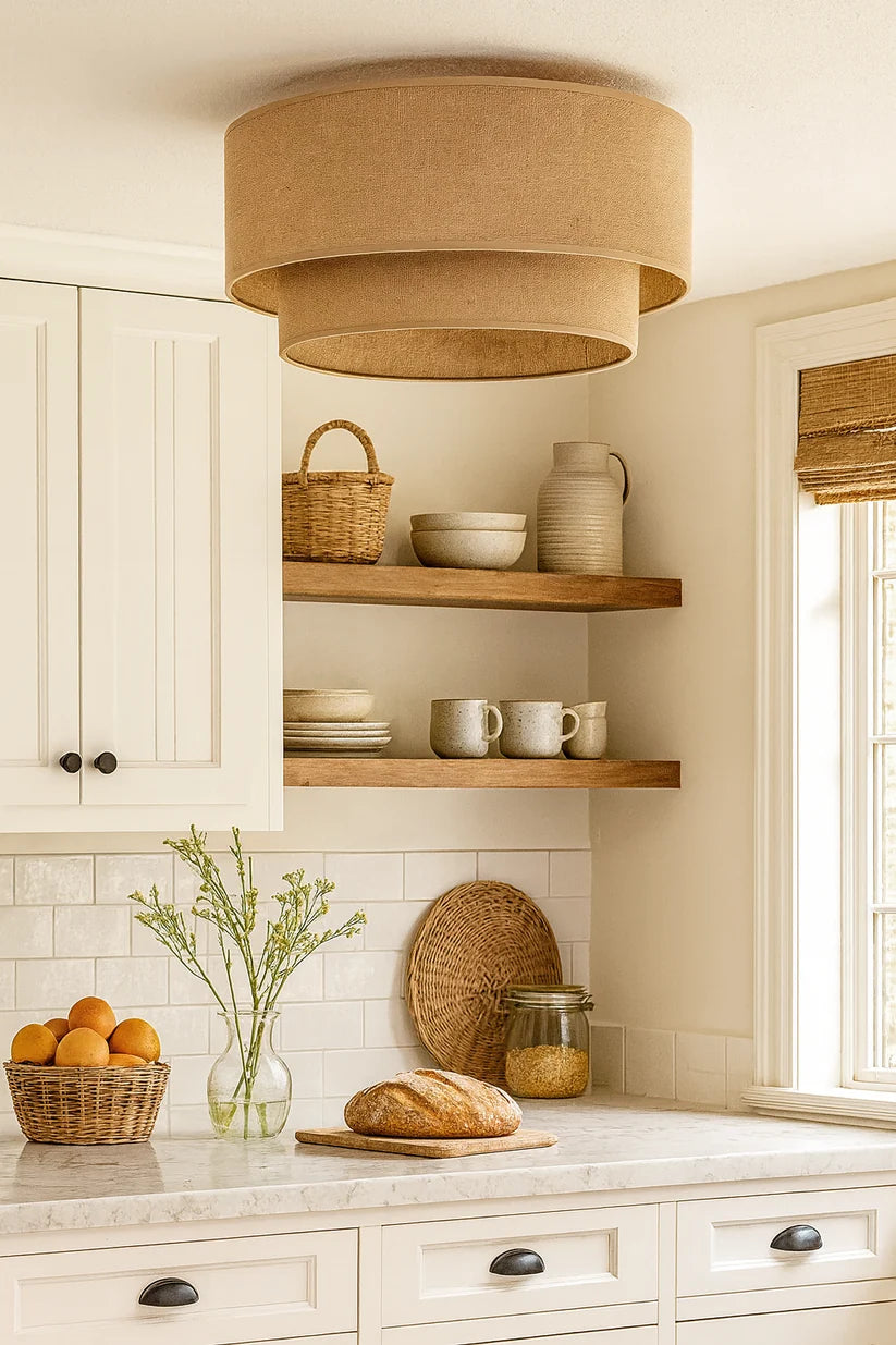 Jute Ceiling Light for Dining Room | Natural Hanging Lamp - Emric