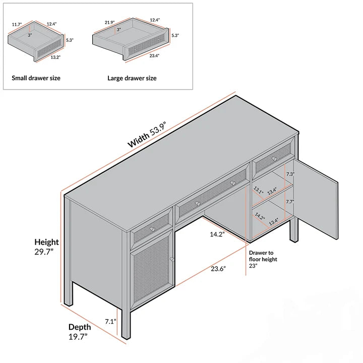 Mango Wood Study Table with Drawers - Nyle