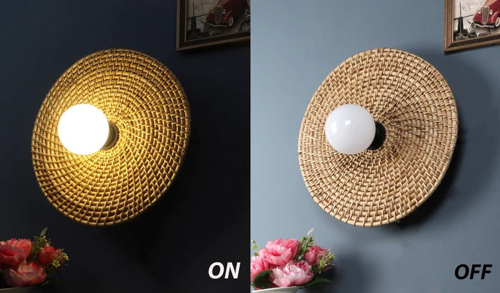 Rattan Wall Sconce for Bedroom | Cane Wall Lamp - Pryston