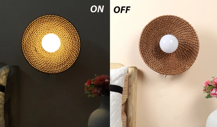 Rattan Wall Lamp for Bathroom | Cane Wall Light - Lucanby