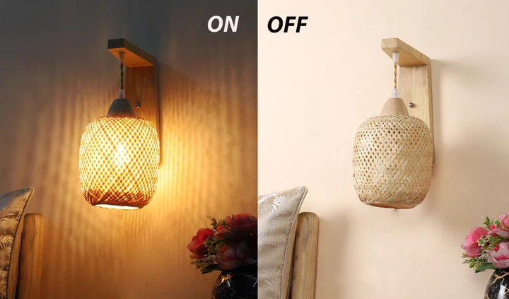 Wicker Wall Sconce for Hallway | Rattan Wall Light - Hendrixfordby