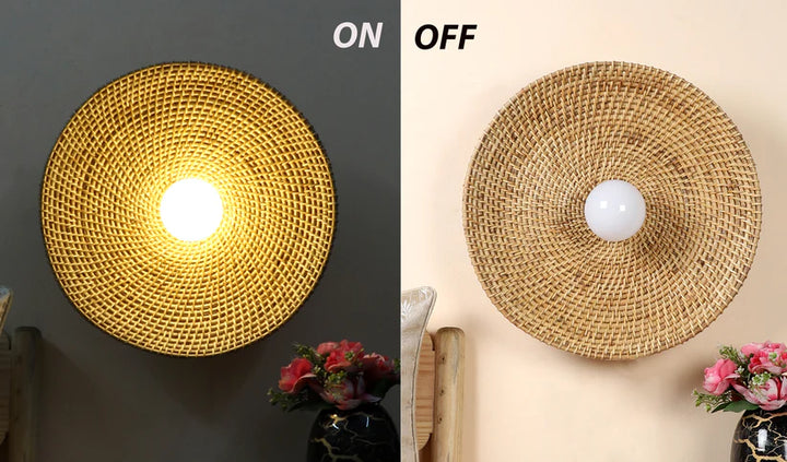 Cane Wall Sconce for Study Room | Wicker Wall Lamp - Kingston