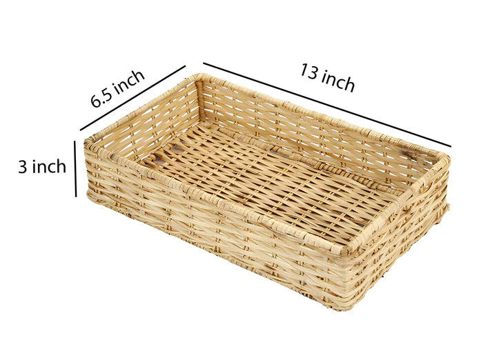 Rattan Storage Basket 13x6.5x3 Inch for Kitchen - Tobiaso
