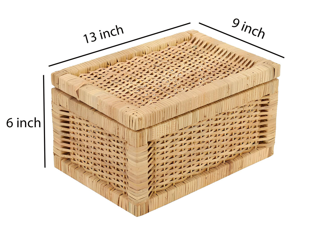 Luxury Rattan Handicrafts  wicker water hyacinth kauna grass bamboo cane Storage Basket with Lids Rectangular Handwoven Wicker Organizer Baskets D