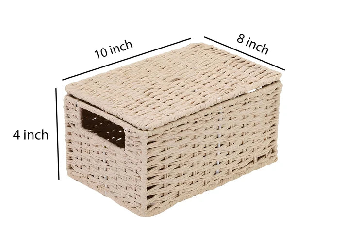 Seagrass Storage Basket with Lid 10x8x4 Inch for Home - Quintus
